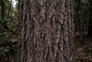 Fototapeta premium Close-up of Old Tree Bark Surface with Natural Rough Texture and Deep Vertical Ridges
