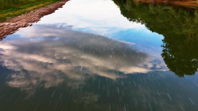 Flyover of the Colorado River during late summer in a bad draught season, located near Las Colonias Park in Grand Junction, Colorado.