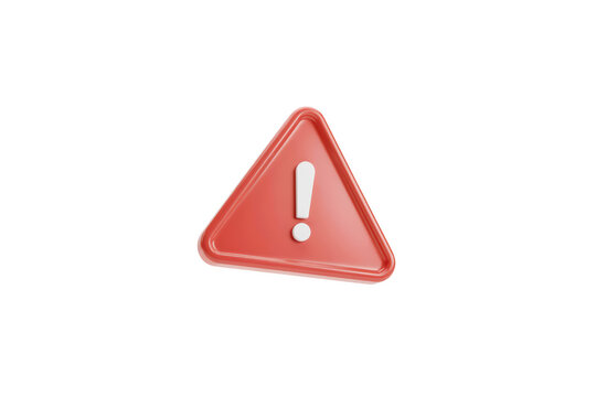 A glossy red triangular warning sign with a white exclamation mark symbol in the center, isolated on a white background, for safety concepts