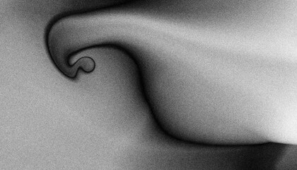 Black and white grainy abstract background with a curved swirl shape and soft gradient noise texture © Hoffmann