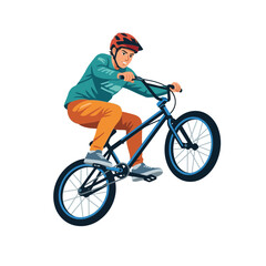 Fototapeta premium Young man performing a wheelie trick on a BMX bicycle isolated on transparent background