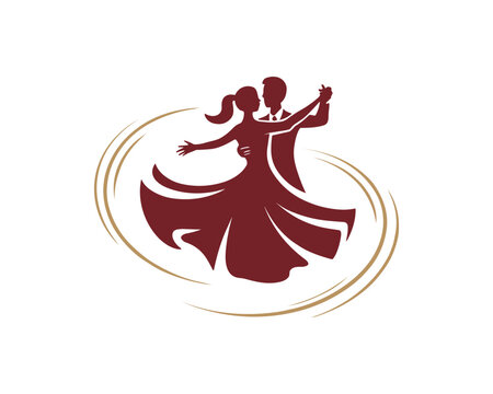 Elegant ballroom dancing couple vector logo design illustration