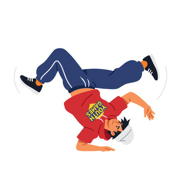 Male dancer performing breakdance headspin move isolated on transparent background