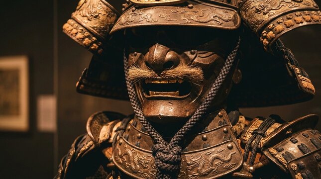 Detailed Samurai Armor Suit with Traditional Japanese Military Heritage