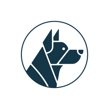 Minimalist geometric dog head logo icon inside circle vector illustration