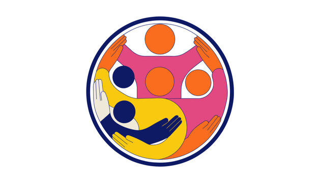 Diverse Community Circle Abstract Logo with Interconnected People Symbols and Yin Yang Influence