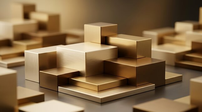 Abstract gold metallic cubes and blocks