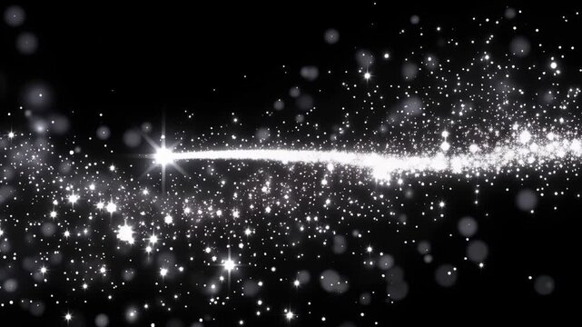 Silver Glitter Wave with Sparkling Stars on Black Background