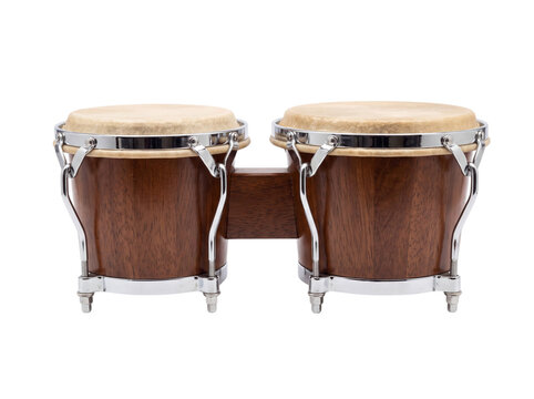 Wooden bongo drums percussion instrument isolated on transparent background