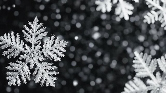Abstract snowflake background with bokeh particles and winter theme