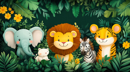 Naklejka premium wild animals in the jungle scene
