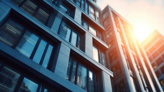 Modern Glass Facade Office Building Reflecting Urban Sunlight