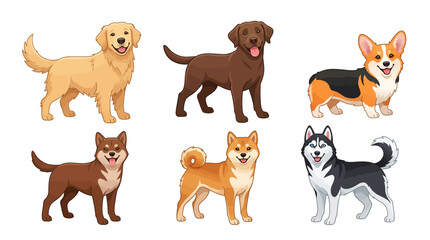 Obraz premium Collection of Six Cute Puppies and Dogs in Various Breeds and Colors.