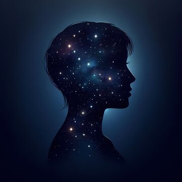 A conceptual scene of a womans silhouette filled with a starry night sky, representing the beauty of dreams and aspirations, Ai generated image