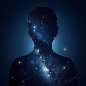 A conceptual scene of a womans silhouette filled with a starry night sky, representing the beauty of dreams and aspirations, Ai generated image