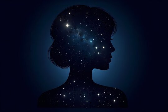 A conceptual scene of a womans silhouette filled with a starry night sky, representing the beauty of dreams and aspirations, Ai generated image