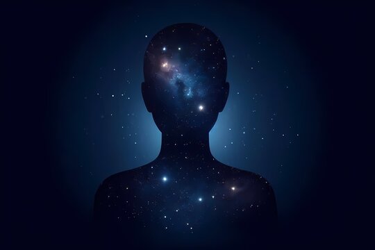 A conceptual scene of a womans silhouette filled with a starry night sky, representing the beauty of dreams and aspirations, Ai generated image