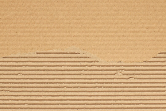 Brown cardboard sheet abstract background, texture of recycle paper box in old vintage pattern with ripped edges.