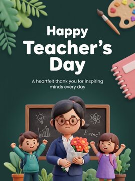 Happy Teachers Day Celebration with Teacher and Students in Classroom.