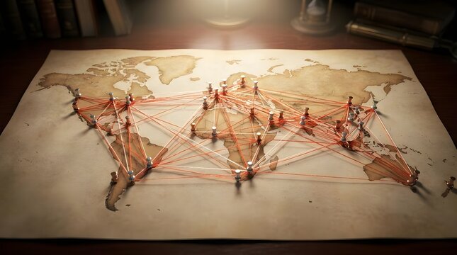 World Connection Concept with String and Pins