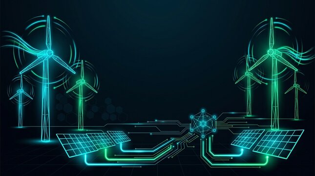 Futuristic Dark Smart Green Energy Background with Glowing Neon Grid and Copy Space