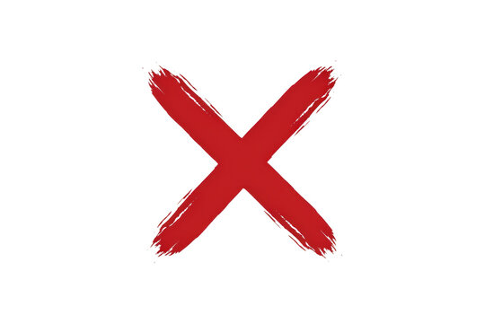 A bold red cross symbol created with rough, textured brush strokes, isolated on a solid black background, for contrast visual impact