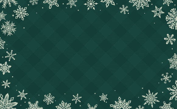 雪の結晶の緑色クリスマスフレーム1_横
