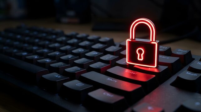  Red Padlock Security Icon on Computer Keyboard Keys