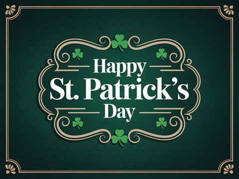 Happy st patricks day greeting card design with shamrock symbols and decorative frame