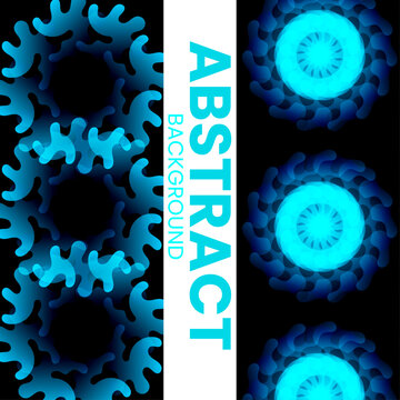 Vibrant Abstract Background Glowing Cyan Blue Circular Flower Pattern on Black Background