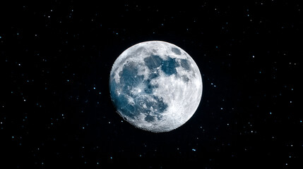 Fototapeta premium Full moon shining brightly in the dark night sky filled with distant stars