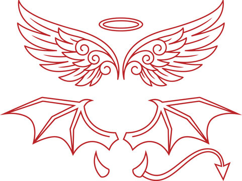 A delightfully spooky and whimsical halloween vector illustration featuring angel wings and devil horns perfect for festive designs and creative projects celebrating the season