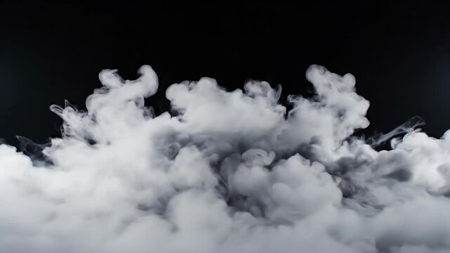 Abstract white smoke cloud floating on black background for compositing