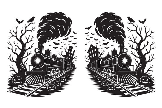 Haunted Train silhouette vector illustration isolated on white background