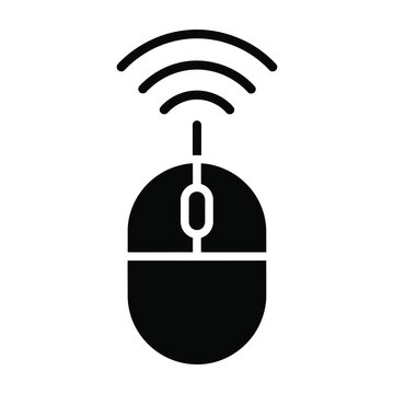 Black wireless computer mouse icon with wifi signal