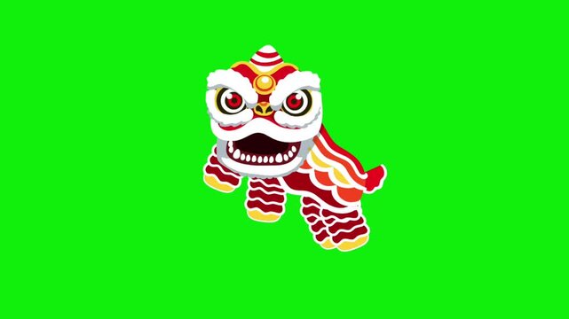 Colorful Chinese Lion Dance Costume on Green Screen