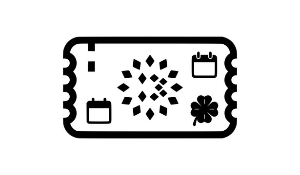 Thirteen Diamond Lucky Event Pass with Perforated Ticket Black White Vector Icon