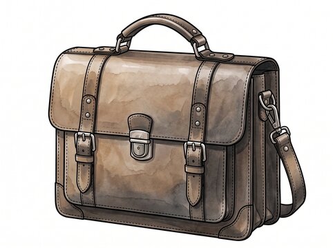 Rigid Case briefcase silhouette bag. Fashion accessory technical illustration. Vector satchel front 3-4 view for Men, women, unisex style, flat handbag CAD mockup sketch outline isolated, vector water