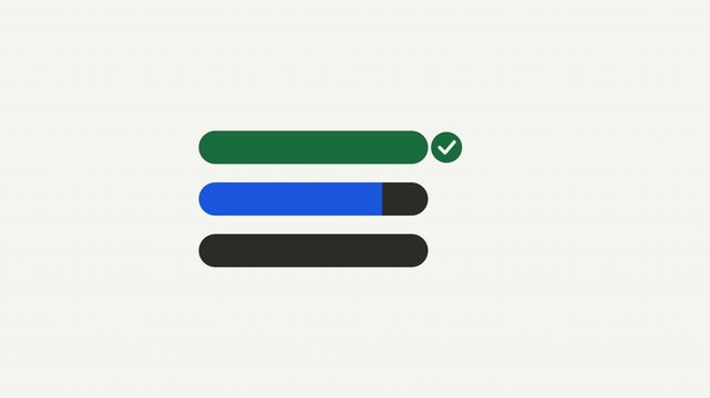Green checkmark  progress bar concept for task completion. Perfect for project management, goal tracking designs in business presentations.