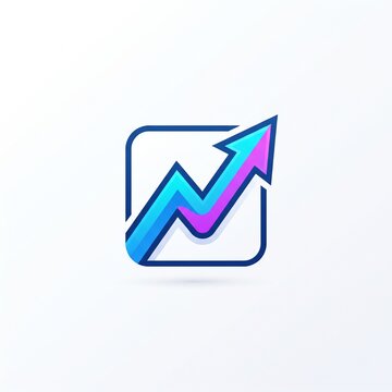 Gradient marketing growth icon, upward trend arrow showing successful business data increase, colorful glossy logo symbol isolated on white background