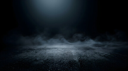Fototapeta premium Dark asphalt road surface with low lying fog and dramatic moody lighting, perfect for product placement or background composition