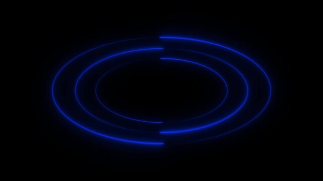 Vibrant multi-colored neon rings glowing in bright pink green blue and orange orbiting abstractly for energetic dance party background and dynamic electronic music video visuals