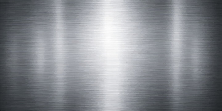 Abstract silver metallic brushed metal stainless steel texture background with central light reflection effect
