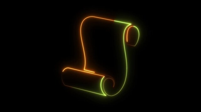 Rolled parchment scroll with neon green and orange glowing edges on black