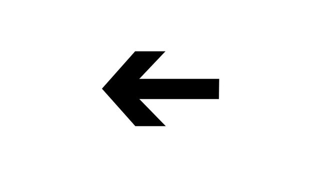 Clean minimalist solid white left pointing direction arrow icon on solid black background motion graphics asset for video navigation user interface controls and previous step indicators