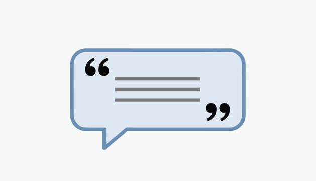 Rectangular blue speech bubble with quotation marks containing three lines of placeholder text on white.