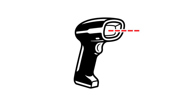 Black barcode scanner with red laser beam