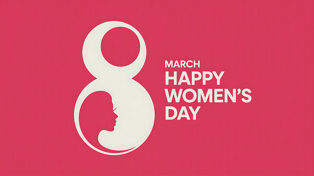 Happy womens day greeting card with number eight and female silhouette profile womensday greeting