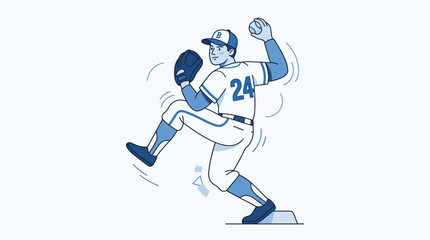 Fototapeta premium Professional Baseball Pitcher Throwing a Ball in Athletic Uniform Line Art Vector Illustration