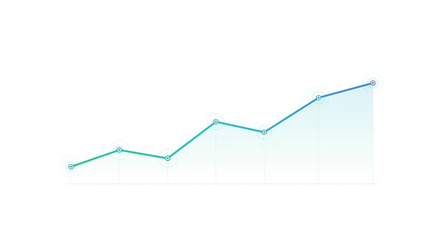 Animated line graph showing financial growth and market success with rising colorful lines and data points on a clean white background